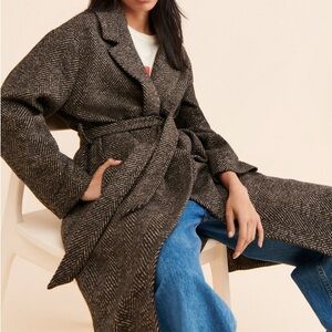 NWT Astr Brown Herringbone Rhodes Belted Coat